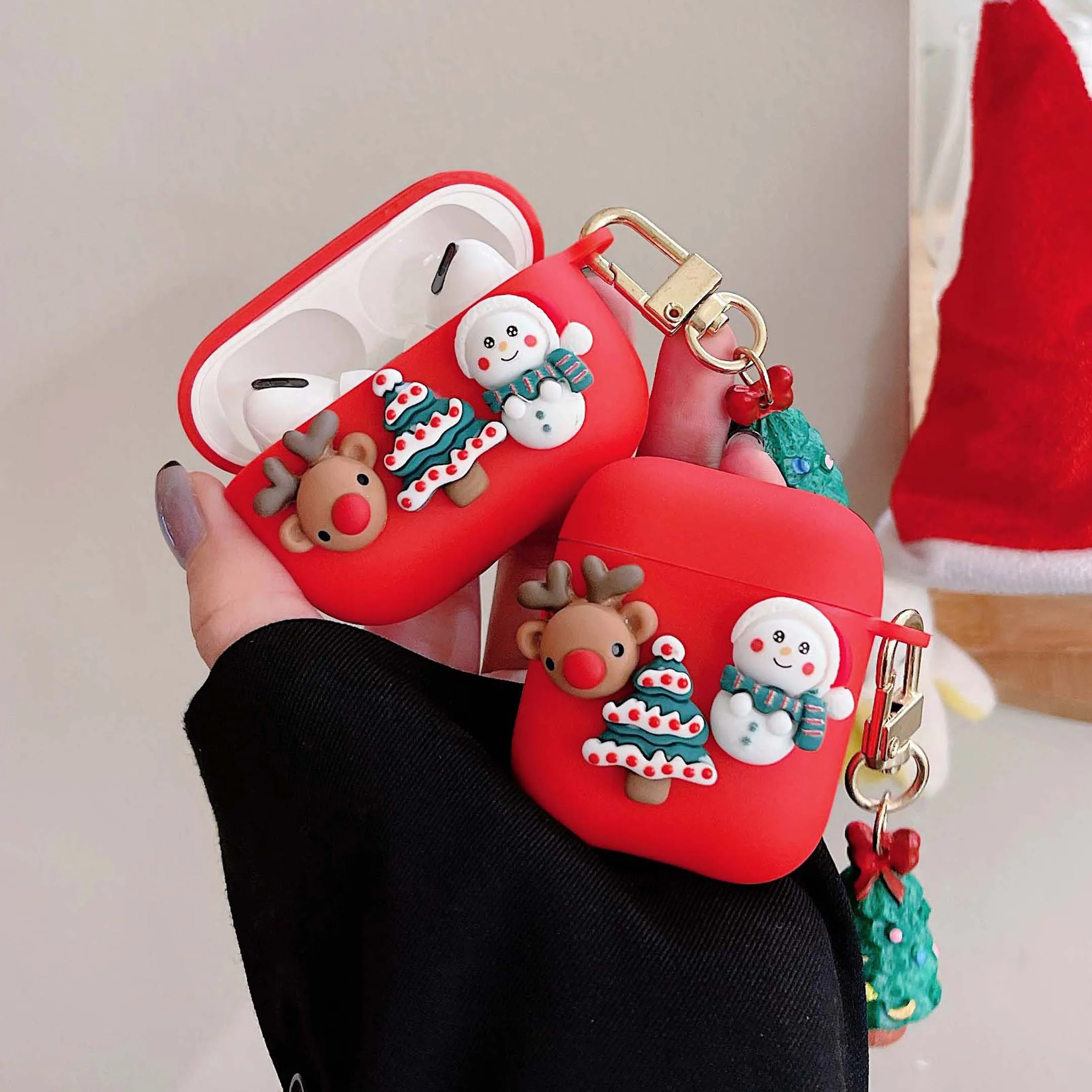 

Чехол елка и снеговик с 3d подвеской чехол для наушников Мягкий силиконовый беспроводной bluetooth зарядный бокс для apple airpod pro 1 2 3 Чехол