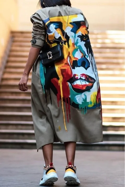 

Women's printed windbreaker autumn long printed windbreaker