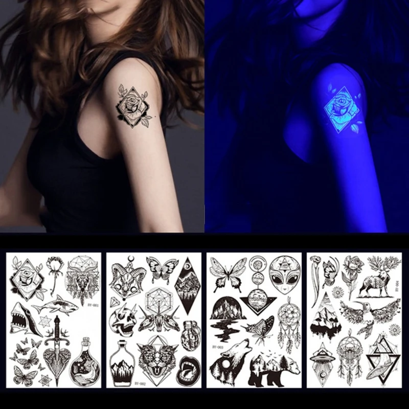 

Tattoo Sticker Glow in Dark for Boys/Girls Tribal Totem Alphabet Animal Luminous Tattoo Stickers for Party/Club Supplies