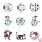 925 стерлингового серебра Рождественская елка со снежинками и Санта house diy бусины, подходят к оригинальным браслетам Pandora, для женщин, сделай сам, ювелирное изделие