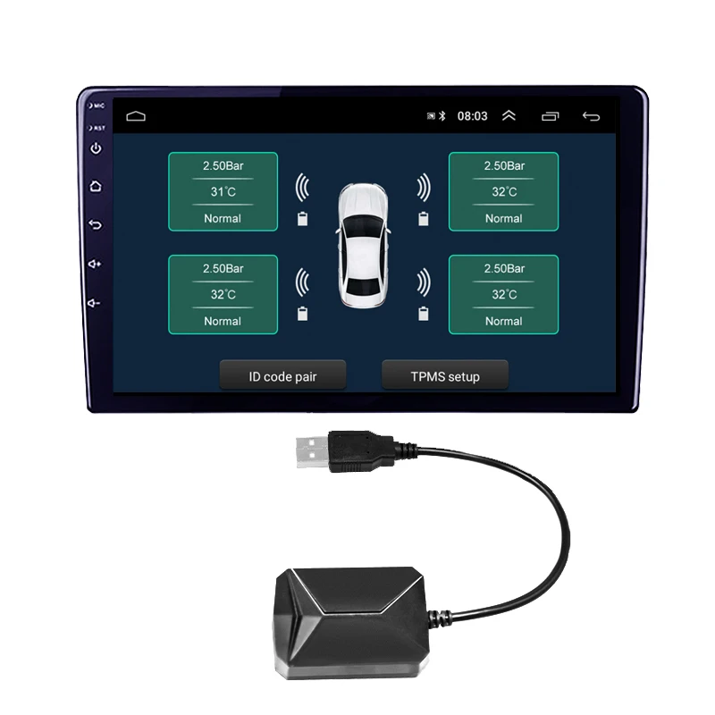 USB Android TPMS Система контроля давления в шинах Беспроводная передача 8 бар 116 фунтов