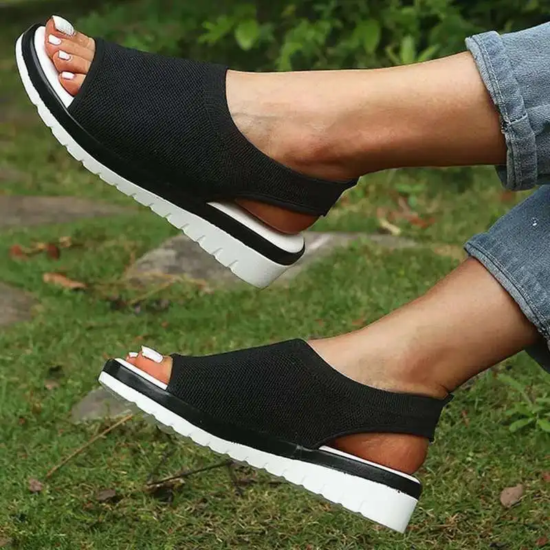 

Summer Women Sandals Shoes Peep Toe Casual Flat Sandals Ladies Breathable Mesh Women Platform Sandalias Feminine Tacon Cuadrado