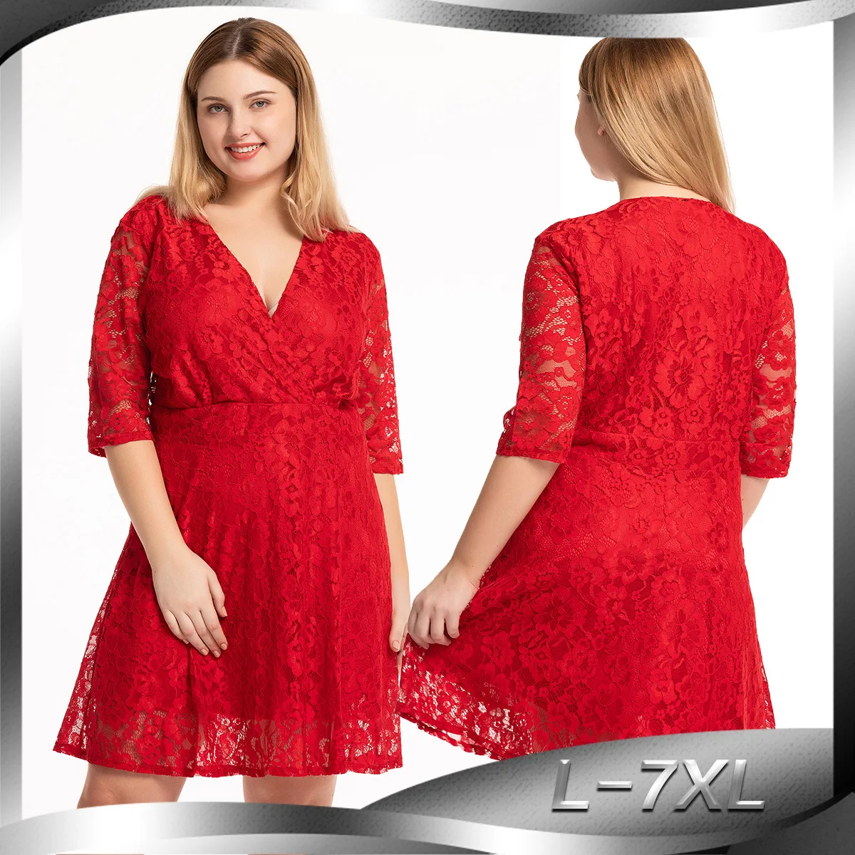 Женское кружевное платье с коротким рукавом облегающее красное v образным