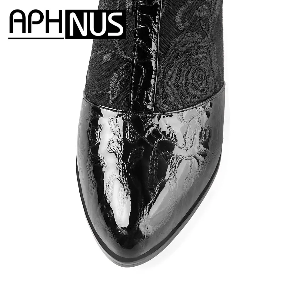 

APHNUS Womens Boots Lace Short Ankle Booties Flats Low Mid Heels Pumps Woman 2020 Shoes For Women New Boot