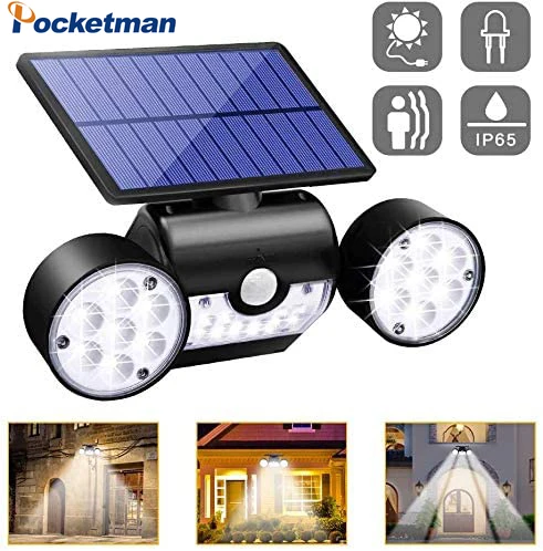 Solar Lights Powered Wall with Dual Head Spotlights 360-Degree Motion Security Night for Yard Garden | Лампы и освещение