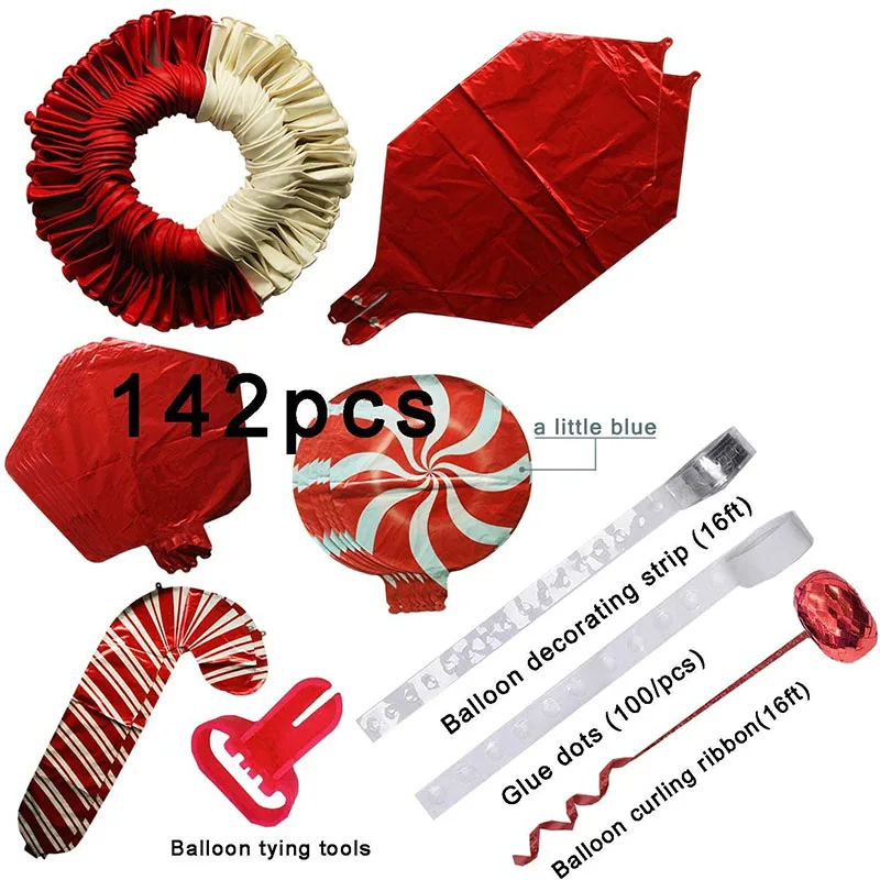 142Pcs Christmas Balloon Garland Arch kit Red White Candy Star Balloons Gift Box for Party Decor | Дом и сад