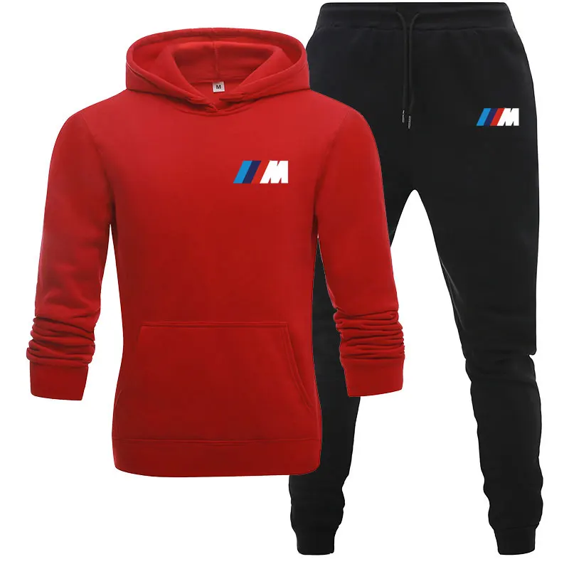 

New BMW Men's Fashion Outdoor Sports Running Pants and Clothes 2 Piece Hoodie Casual Sportswear Suit Jogging Men S-3XL