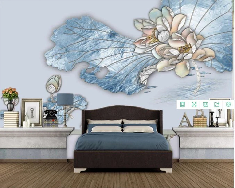 3d обои для спальни роскошные светящиеся эмалевые синие лотосы фон телевизора