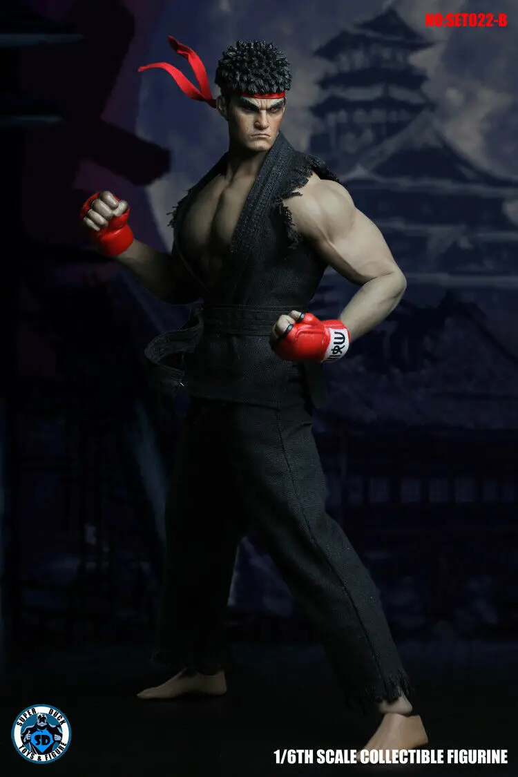 Street Fighter черный Рю 1/6th Косплей Костюмы+ повязка для головы лепить Супер утка SET022B