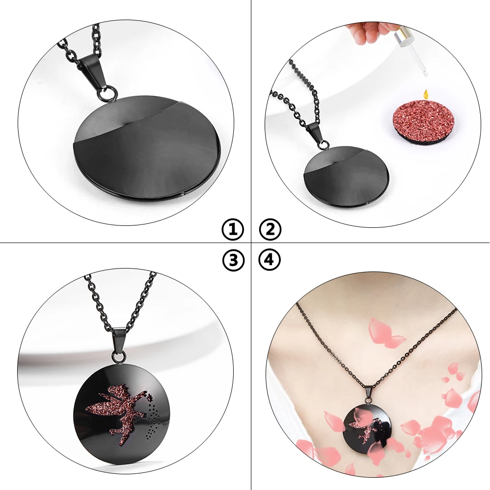 Популярный черный медальон со светорассеивателем из нержавеющей стали ожерелье