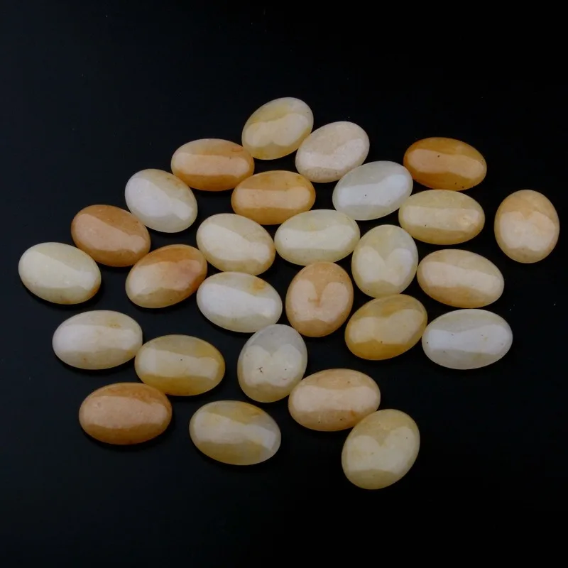

10Pcs 10*14/13*18/12*16mm Natural Stone Cabochon Beads Oval Yellow Jades Created Beads For Jewelry Making Ring