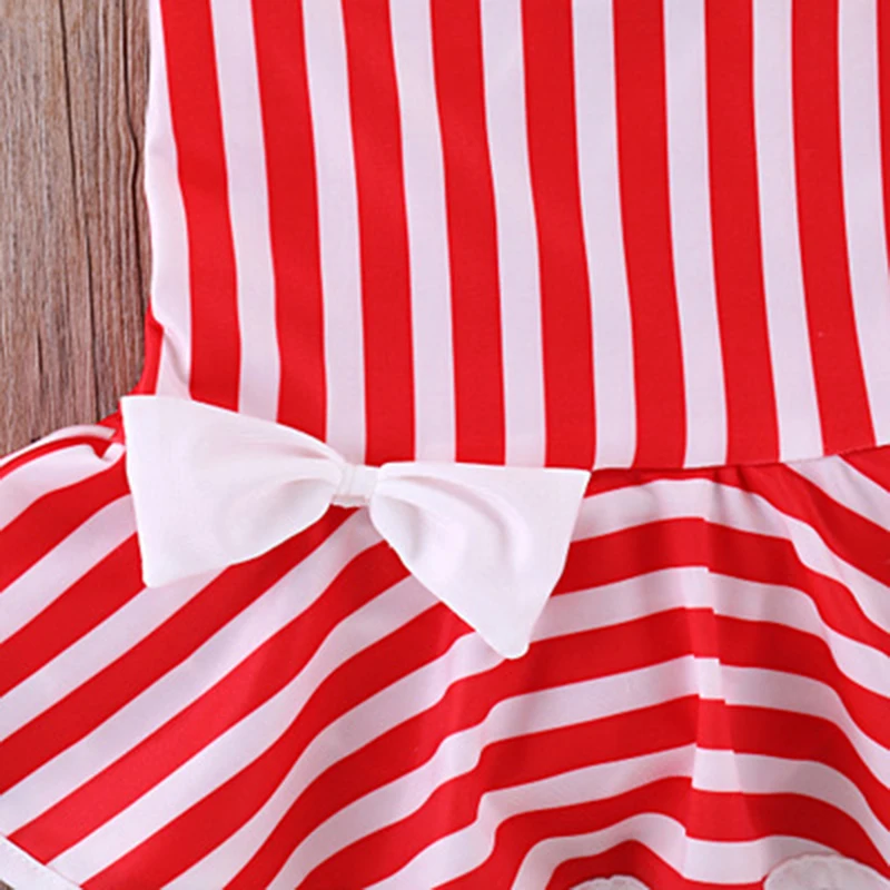 Baby Girl New Design Swimsuit Children Red&ampWhite Striped Bow Kid Vacation One-piece Cute Fashion Swimwear Bathing Suit | Мать и