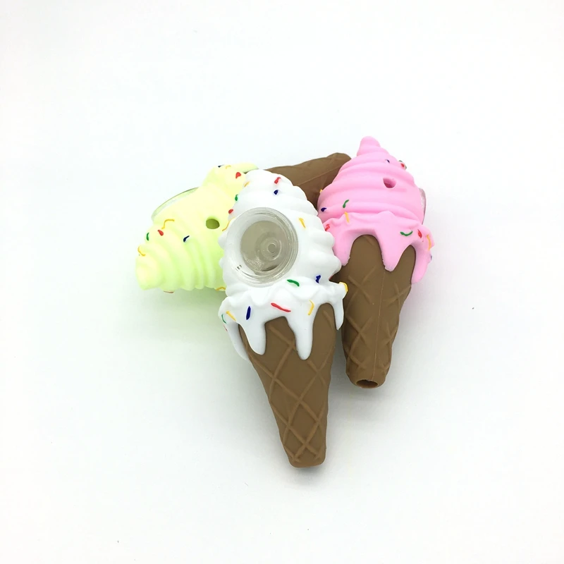 

10PCS Smoking Pipe Silicone Smoke Pipe Pink Funny Ice Cream Pipe with Clean Cover and Decorative Bowl Interior