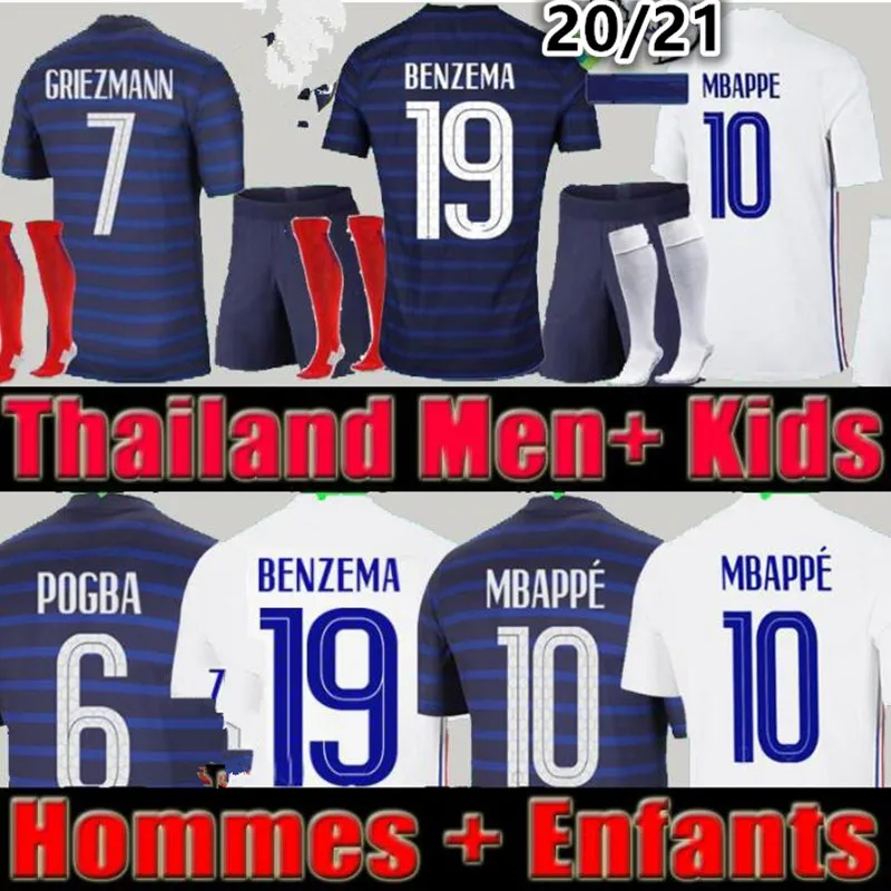 

2020 2021 French BENZEMA France home men Kids T shirt MBAPPE VARANE GRIEZMANN THAUVIN KANTE POGBA 20 21 Francees child Shirts