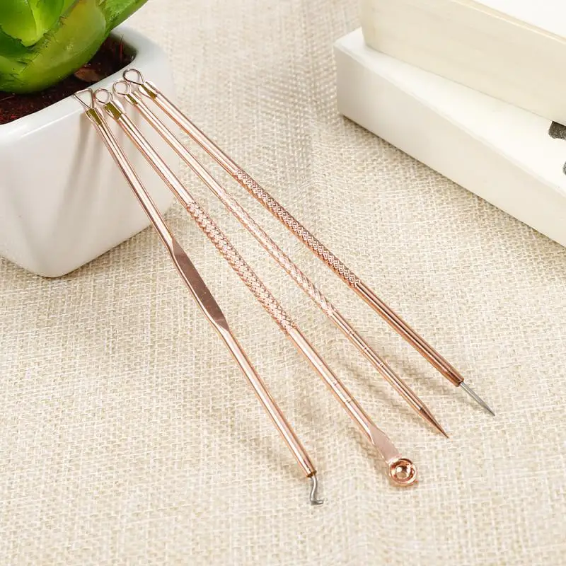 

4pcs/set Acne Tool Blackhead Whitehead Comedone Spot Pimple Extractor Remover Beauty Face Clean Care Tools Kit Facial Pore TSLM1