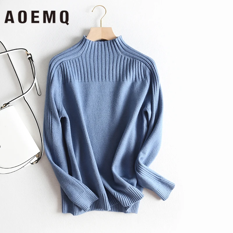 AOEMQ, зимняя одежда, свитер, 4 цвета, один размер, сохраняет тепло, свитер с высоким воротом, женские топы, пуловеры, полосатый свитер, топы