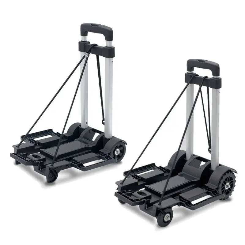 

Black Folding Luggage Cart Light Aluminum Collapsible Portable Fold Up Dolly Hand Truck for Travel Moving and Office Use