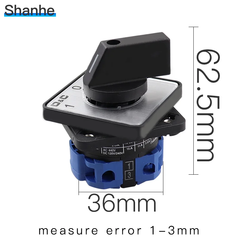 Кулачковый переключатель 3 положения 1 полюс 4 клеммы поворотный 660V 20A