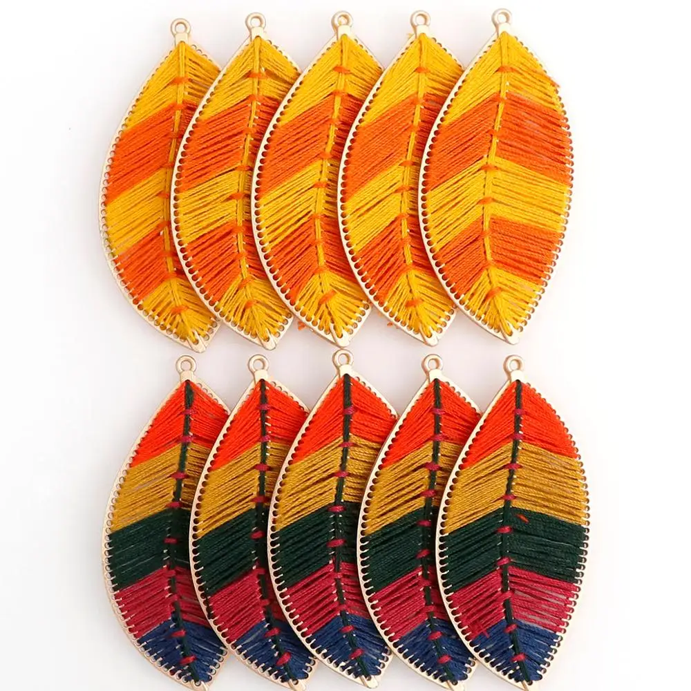 2 шт. богемные красочные ручной обмотки Бахрома Кисточкой лист вентилятор кольцо