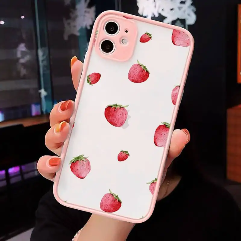 

Cute Strawberry Cherry Phone Case Matte Transparent for iPhone 7 8 11 12 s mini pro X XS XR MAX Plus cover funda