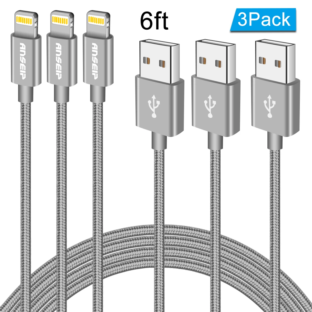 ANSEIP [3 Pack] 2 м USB кабель для передачи данных iPhone 11 Быстрая зарядка Usb ipad air нейлоновый