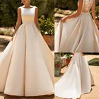 Новинка, Атласное Бальное Платье, Свадебное платье с сумкой, шикарное кружевное длинное платье невесты на пуговицах с аппликацией, 2021
