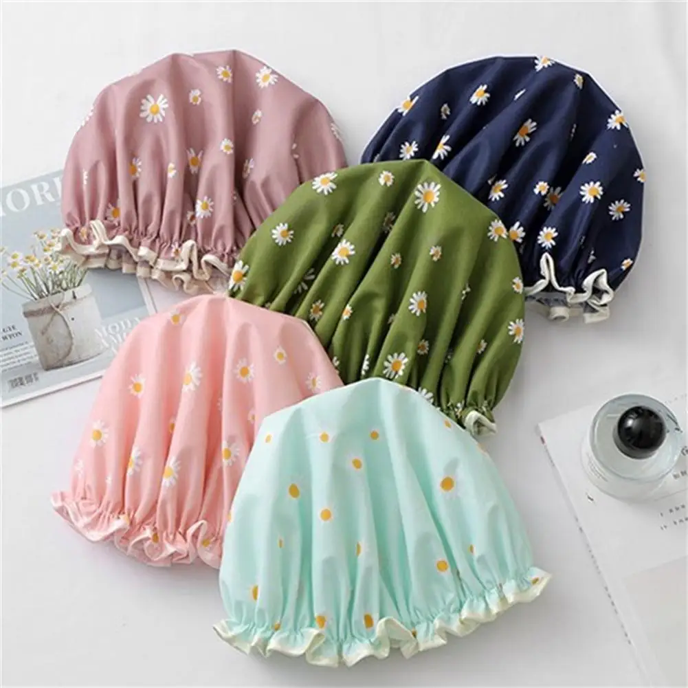 

Thick 1Pcs Waterproof Bath Hat Double Layer Shower Cap Bathroom Cover Women Accessories Supplies Hair Shower R4M4