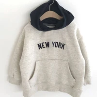 kids autumn winter new top kids fashion contrast plush letter hooded pullover