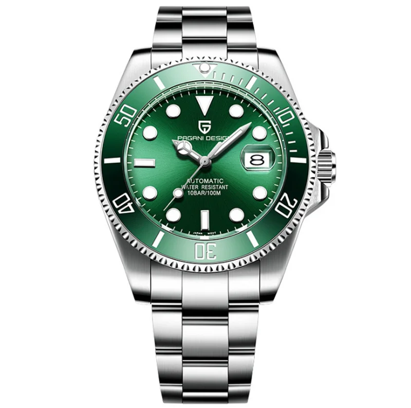 Часы Sea-Master мужские механические с зеленым ободком из нержавеющей стали |