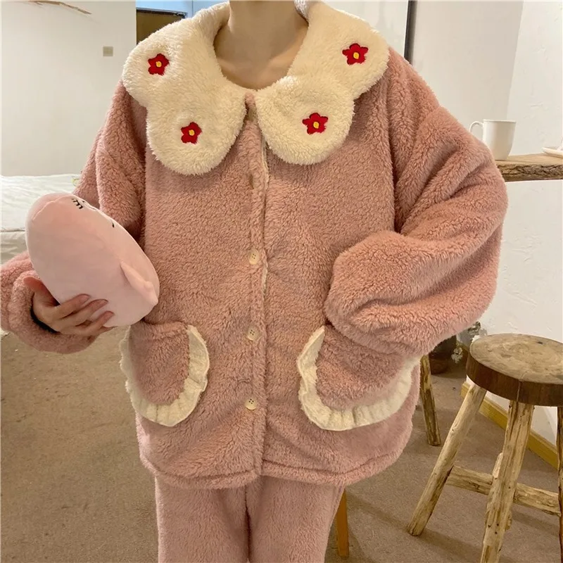 Пижама женская зимняя Новинка милый кардиган в Корейском стиле пижама свободная