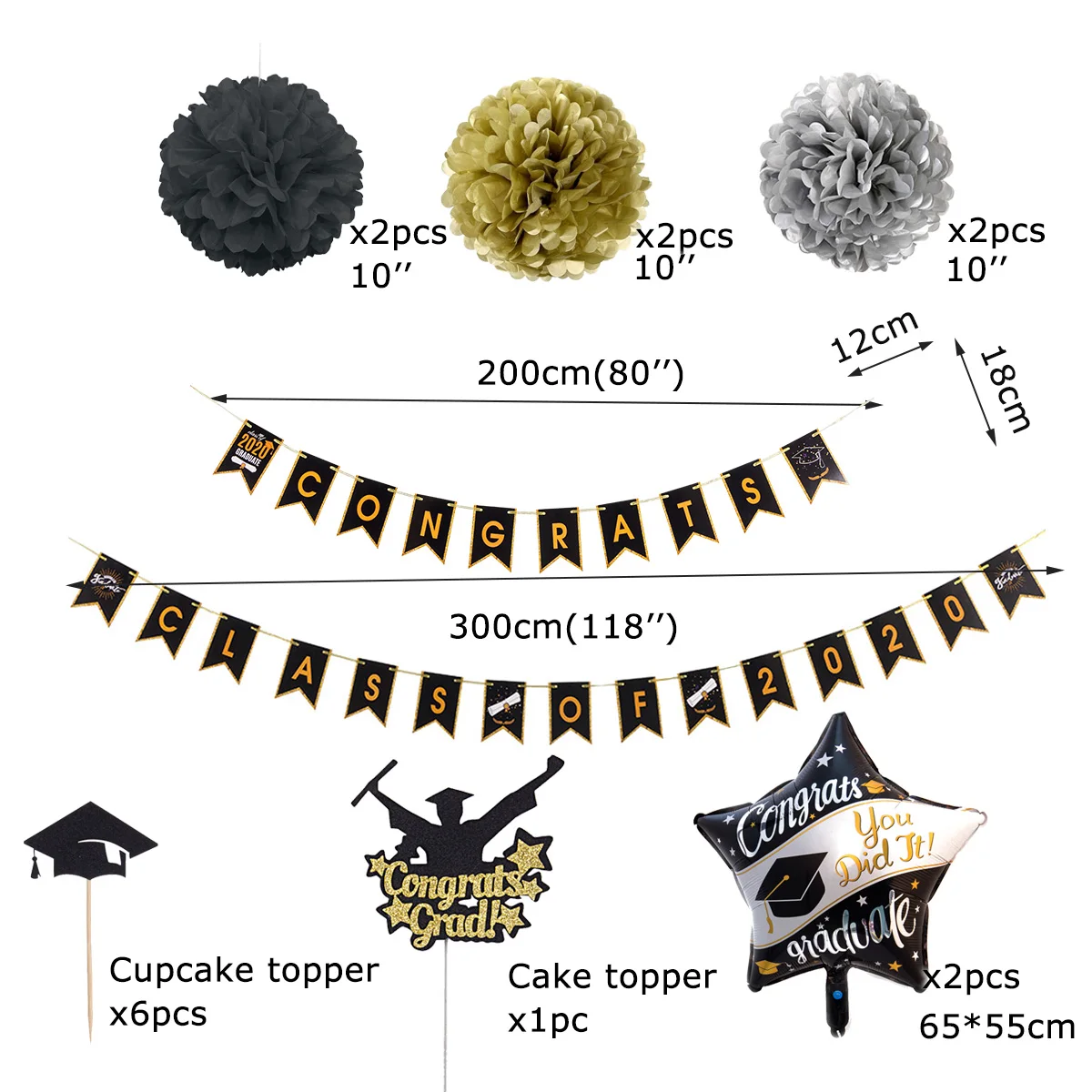 12 шт. черно золотые украшения для выпусквечерние торта поздравления класс 2020