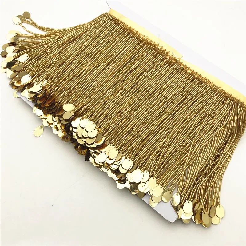 Оптовая продажа 5 метров 15 см (6 дюймов) крупное стекло золотой цвет бусины бахрома