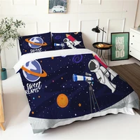 cute print duvet cover cartoon astronaut pattern double bedspread with pillowcases king queen size bed sheets