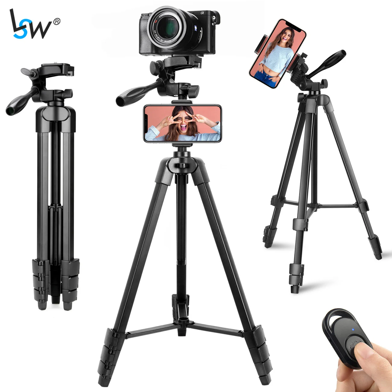 Легкий штатив Трипод с 2 держатель телефона & Дистанционное Управление селфи для