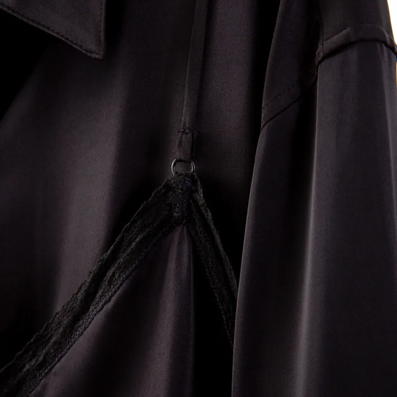 

DEAT Women Black Patchwork Chiffon Single Breasted Blouse New Polo Neck Long Shirt Sleeve Slim Shirt Fashion Summer 2021 7E693