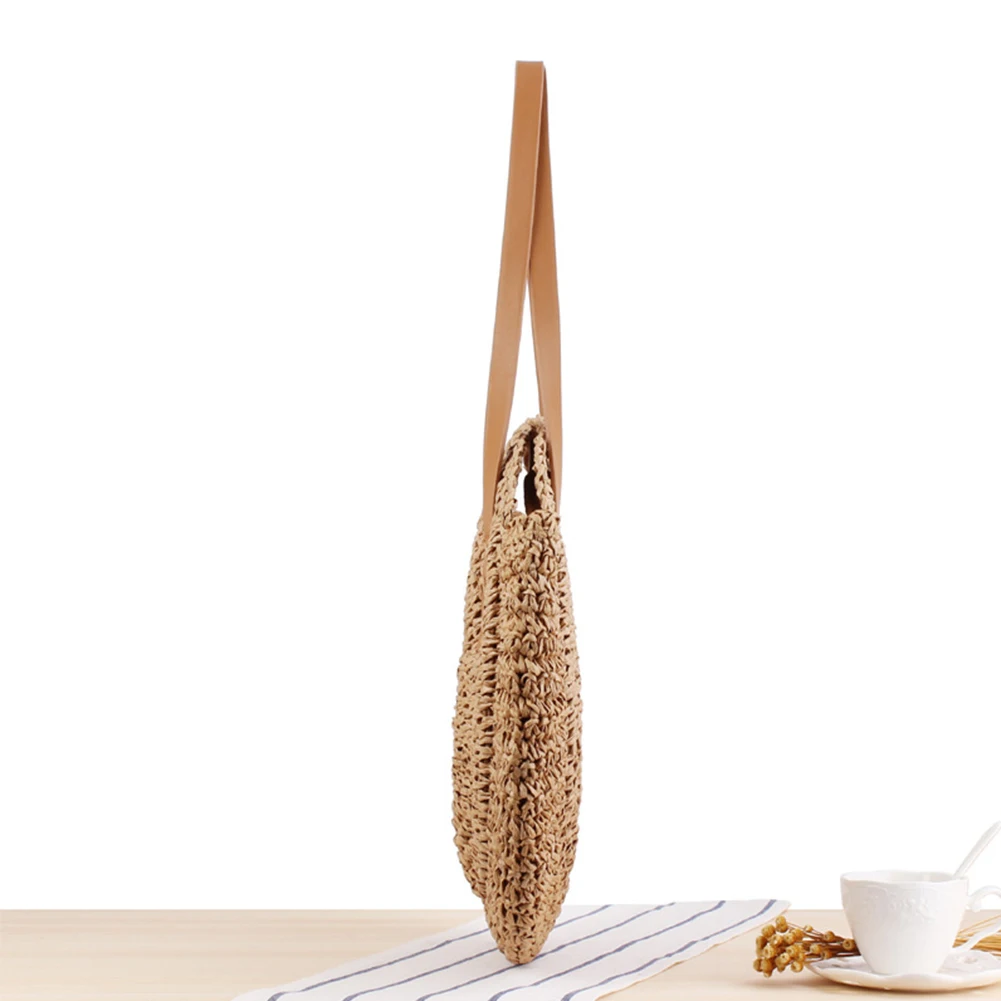 

Women Crochet Round Single Shoulder Hand Woven Beach Bag Fashion Girls Purse Summer Large Capacity Handbag Straw Pouch Cute