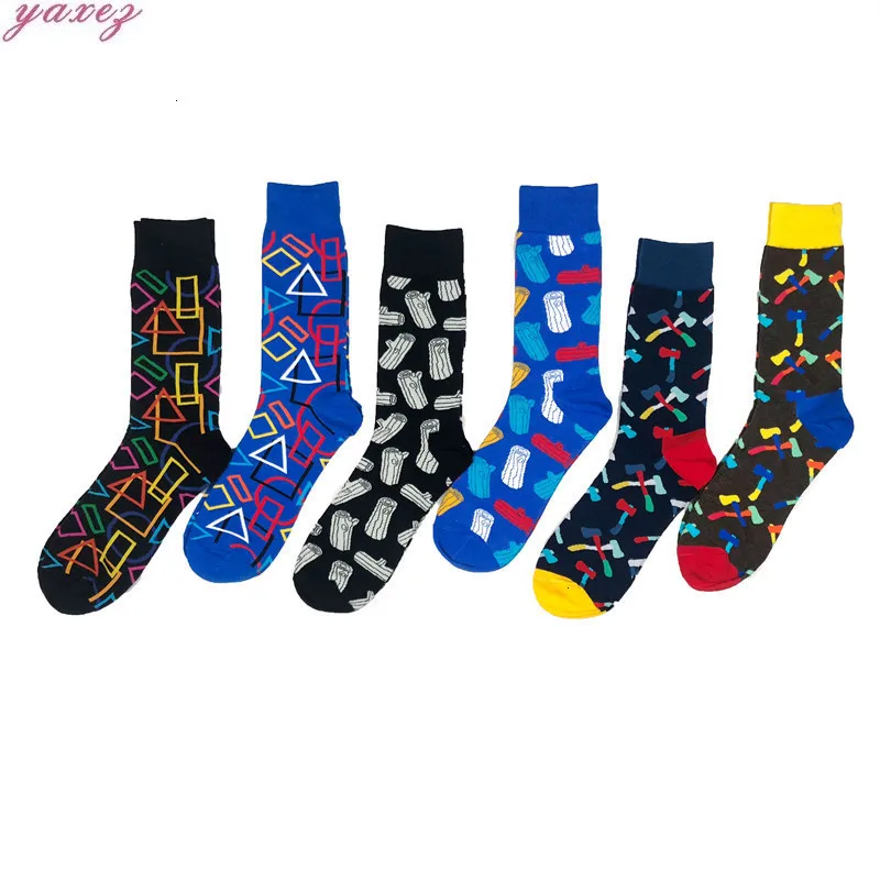 Носки мужские цветные из чесаного хлопка модные повседневные длинные