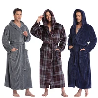 witbuy men casual kimono bathrobe winter solid long robe with pocket thick warm hooded sleepwear nightgown male loose homewear