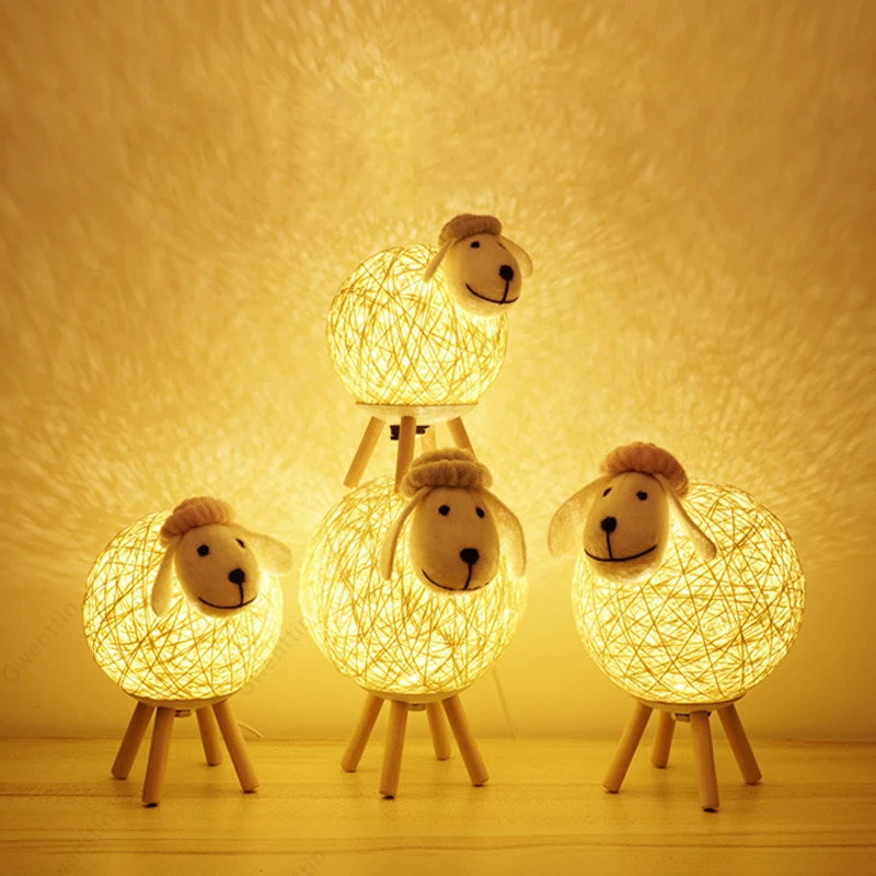 

Cute Lamb Lamp USB LED Night Lights Little Sheep Table Decor for Children's Bedroom Desk Light Projector Fixtures Baby Kid Gifts