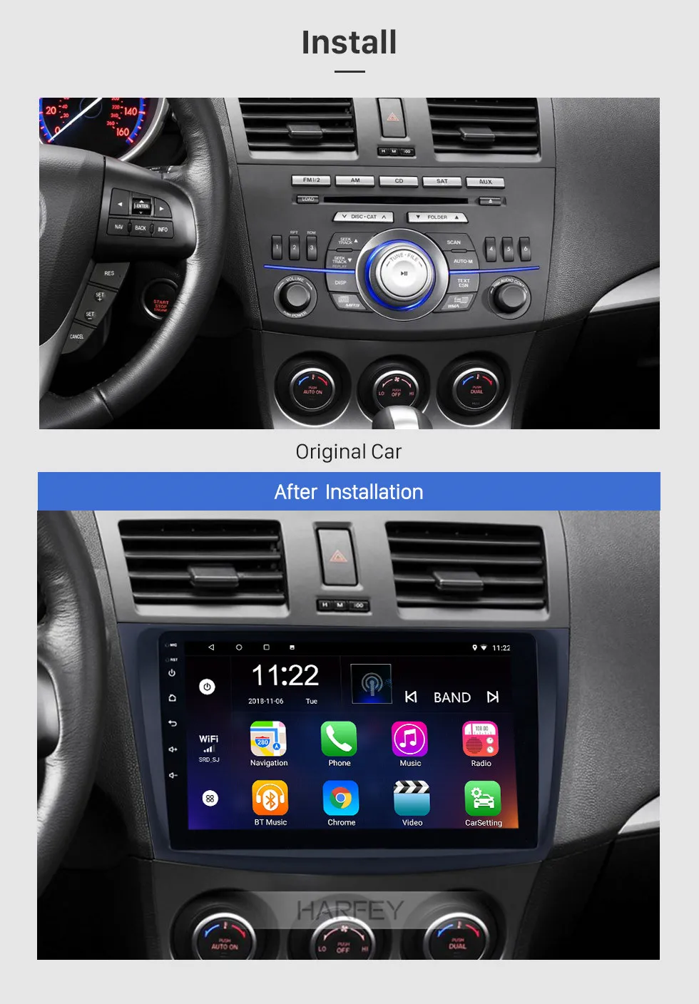 Harfey Android 9,0 9 дюймов 2Din Автомагнитола для 2009 2010-2012 MAZDA 3 gps navi мультимедийный плеер 3g Wifi головное устройство авто стерео USB