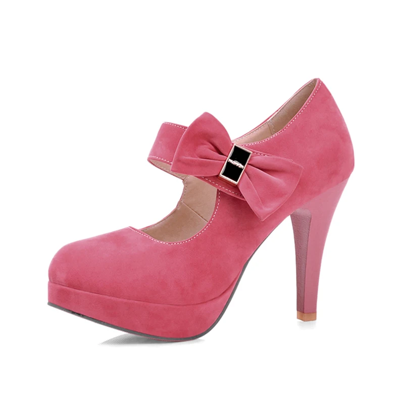pink Dilalula/Новинка; модные женские туфли-лодочки на платформе и высоком каблуке размера плюс 30-48; сезон весна-осень; женская свадебная обувь с бантом - Цвет: pink