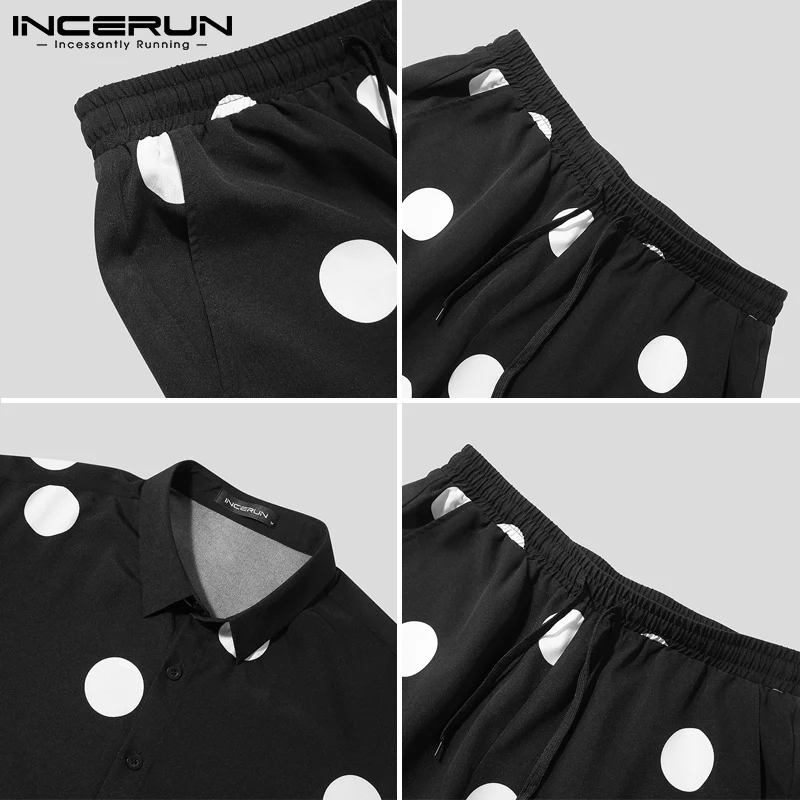 

Summer Fashion Men Hawaiian Sets Polka Dot Print Streetwear Short Sleeve Shirt Shorts 2 Pieces 2021 Casual Men Suits 5XL INCERUN