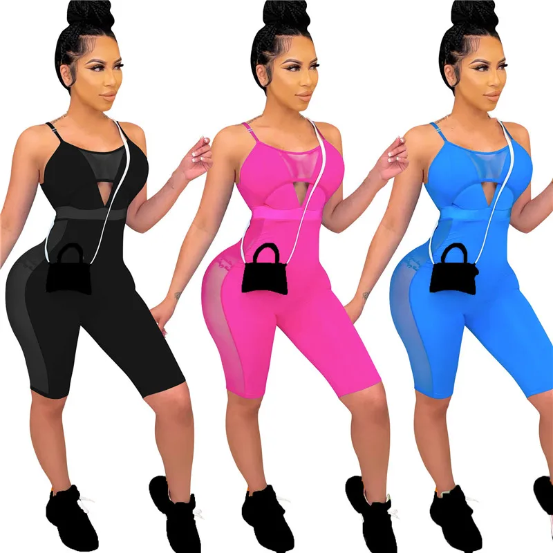 

WUHE Spaghetti Strap Rompers V Neck Skinny Package Hip Sleeveless Off Shoulder Hollow Out Nightclub Party Casual Summer Overalls