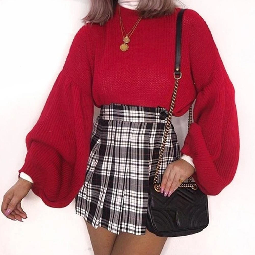 

Gentillove повседневные свободные свитера с рукавами-фонариками однотонные, стиль Харадзюку пуловеры корейский вязаный свитер зимние винтажны...