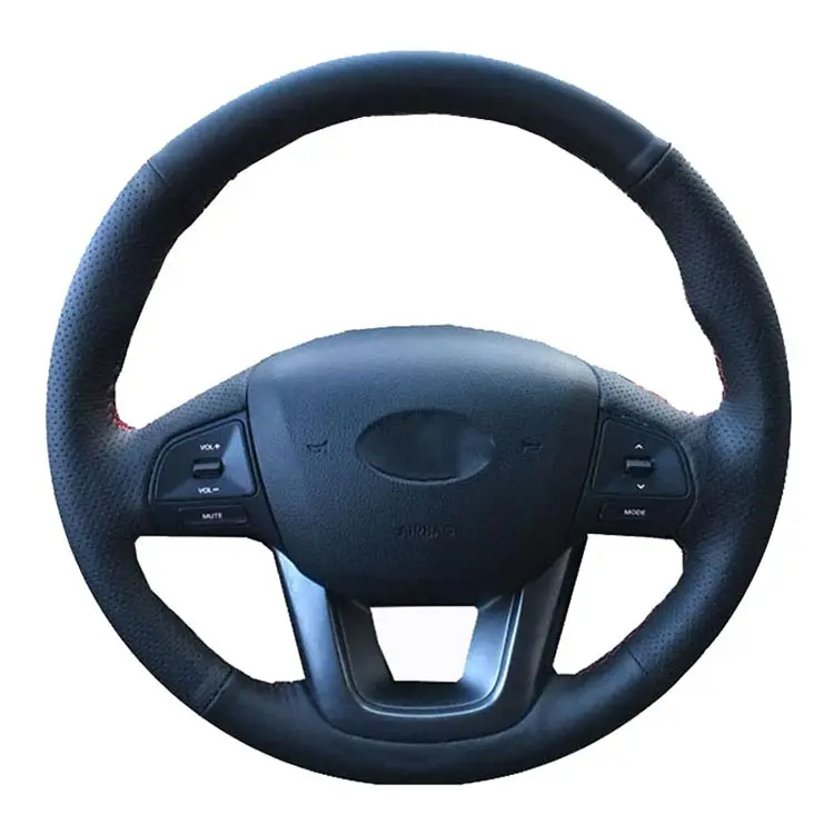 DIY черный кожаный ручной сшитый чехол рулевого колеса автомобиля для Kia K2 Kia Rio 2011 2012 2013