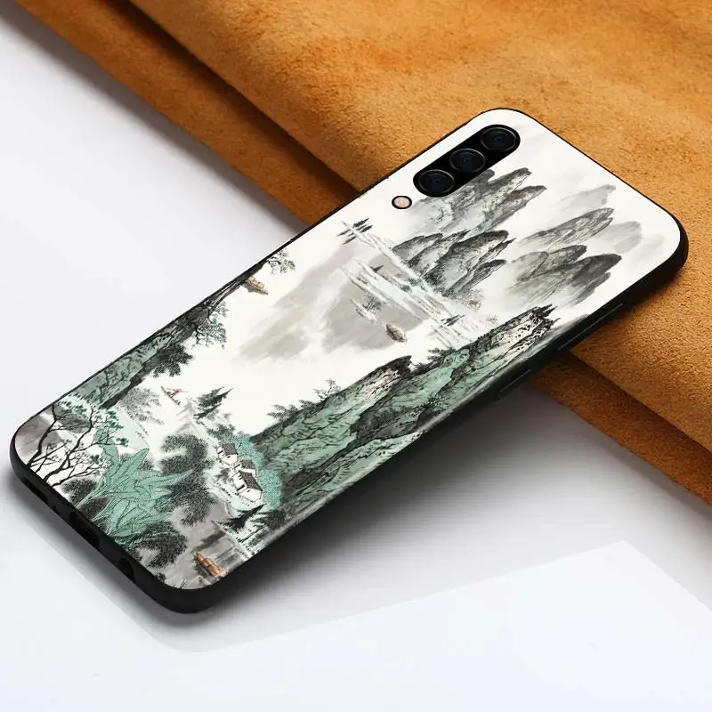 

Ink Brush Painting for Samsung Galaxy A90 A80 A70 A60 A50 M60 M40 A20E A2Core A10S A10E Silicon Soft Black Phone Case