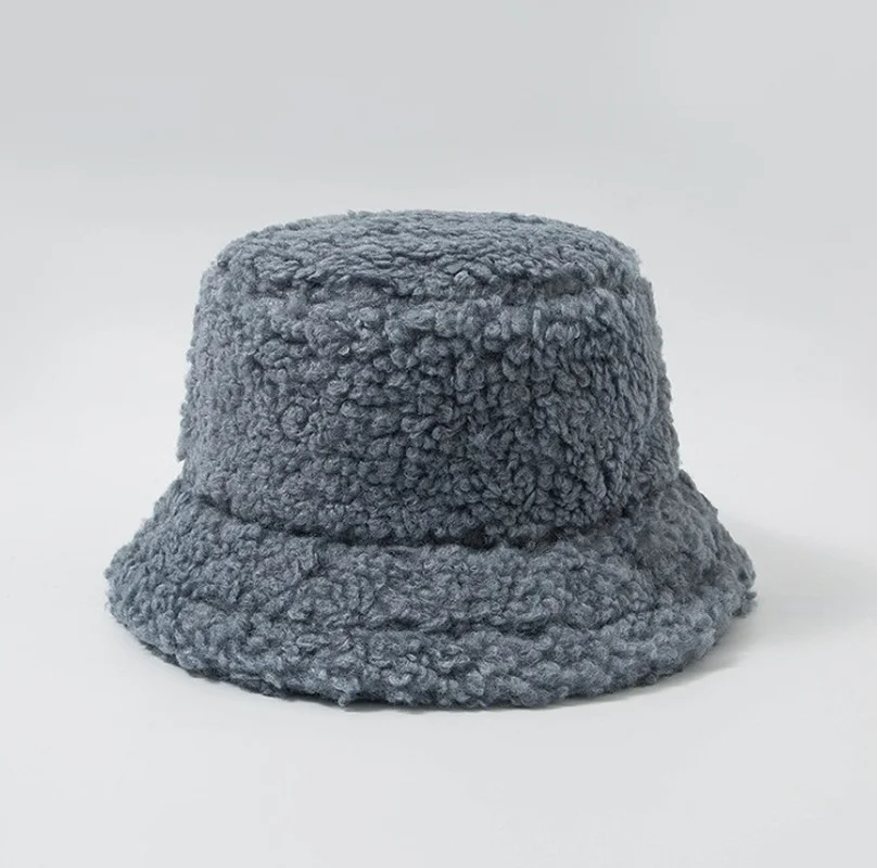 

Women Hat Solid Artificial Fur Warm Female Cap Faux Fur Winter Bucket Hat for Women Outdoor Sunscreen Sun Hat Panama Lady Cap