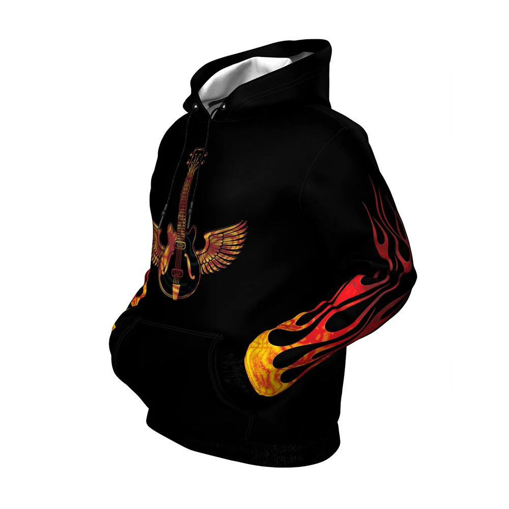 

High quality 3d print RocknRoll Guitar, Wings Freedom Show Flames Hot Rock male hoodie