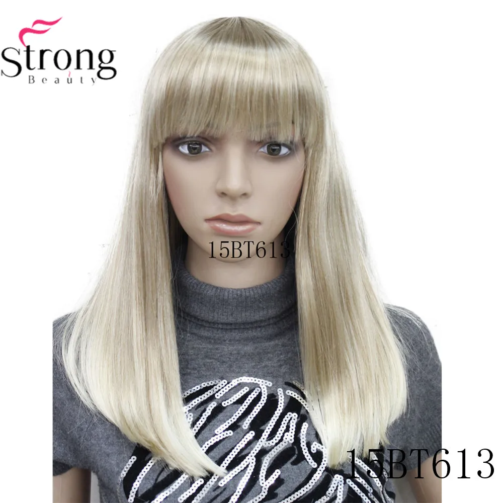 StrongBeauty Женские синтетические парики волосы черный/Блонд длинные прямые аккуратная челка стиль Natura парик волосы