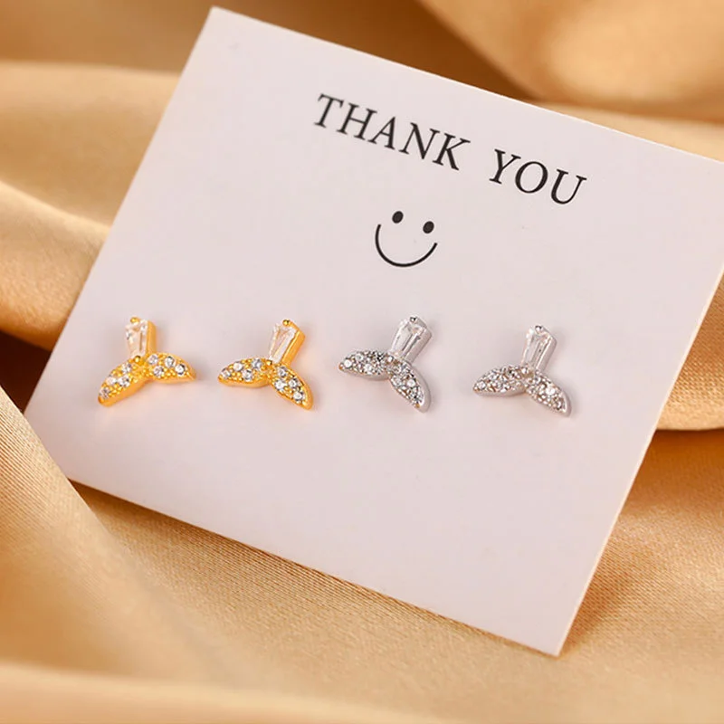 

925 Sterling Silver Fishtail Earrings New Fashion Stud Earrings Geometry Gift For Women Cute Punk Trend Accessories Jewelry